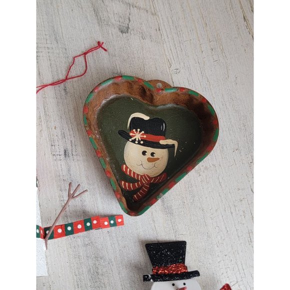 Vintage rustic Snowman Spiral heart ornament Xmas set - Picture 5 of 14